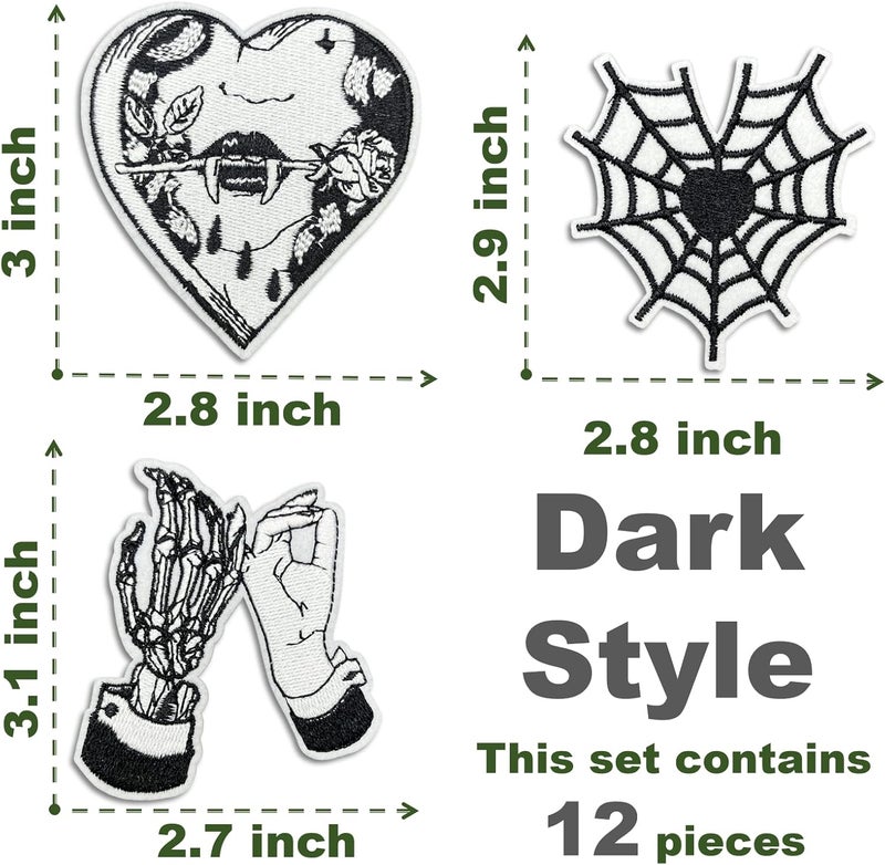 Cazzon Dark Embroidered Applique Iron On Patches for Backpacks, Rock Band Patches for Jackets, Cool Sew Patch for Clothing, Jeans, Hats, DIY Accessories (Dark12 12 Pcs) - Image 2
